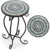 imageGiantex Outdoor Side Table Mosaic Patio Table 14inch Accent Table Plant Stand Ceramic Tile Top Metal Frame Small End Table Porch Beach Patio Garden Balcony PoolsideWave
