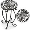 imageGiantex Outdoor Side Table Mosaic Patio Table 14inch Accent Table Plant Stand Ceramic Tile Top Metal Frame Small End Table Porch Beach Patio Garden Balcony PoolsideMonochrome