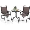 imageGiantex Patio Dining Set with 2 Patio Folding Chairs Outdoor Round Table and Chairs for Garden Pool Backyard Tempered Glass Tabletop Bistro Dining Furniture Set BrownBrown
