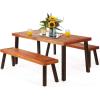 imageGiantex Patio Dining Table Set with 2 Benches Outdoor Picnic Table Set with Umbrella Hole Acacia Wood Patio Seating and Rectangular Table for Backyard Garden Lawn Rustic BrownRustic Brown