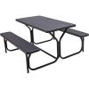 imageGiantex Picnic Bench Set Outdoor Camping All Weather Metal Base WoodLike Texture Backyard Poolside Dining Party Garden Lawn Deck Large Picnic Tables for Adult BlackBlack