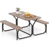 imageGiantex Picnic Bench Set Outdoor Camping All Weather Metal Base WoodLike Texture Backyard Poolside Dining Party Garden Lawn Deck Large Picnic Tables for Adult BlackCoral Reef