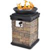 imageGiantex Propane Fire Bowl Column 40000 BTU Outdoor Gas Fire Pit Compact Ledge Stone Firepit Table with Lava Rocks and Rain Cover