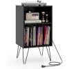 imageGiantex Record Player Stand with Charging Station Turntable Cabinet with Record Storage ampamp Metal Legs Vinyl Record Storage Cabinet Holds Up to 150 Albums for Living Room Bedroom Light OakBlack