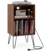imageGiantex Record Player Stand with Charging Station Turntable Cabinet with Record Storage ampamp Metal Legs Vinyl Record Storage Cabinet Holds Up to 150 Albums for Living Room Bedroom Light OakWalnut