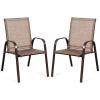 imageGiantex Set of 2 Patio Chairs Outdoor Camping Chairs with Breathable Fabric 2 Piece Garden Chairs with Armrest High Backrest for Garden Patio Pool Beach Yard Space Saving BlackBrown