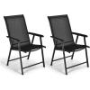 imageGiantex Set of 2 Patio Folding Chairs Outdoor Chairs with Armrest Portable Dining Chairs for Porch Camping Pool Beach Deck Lawn Garden 2Pack Patio Sling Chairs Metal Frame GreyBlack
