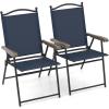 imageGiantex Set of 2 Patio Folding Chairs Outdoor Patio Dining Chairs wArmrest Sling Back Metal Frame Outside Use for Lawn Camping Garden Pool Beach Yard Lounge No Assembly YellowNavy