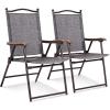 imageGiantex Set of 2 Patio Folding Chairs Outdoor Patio Dining Chairs wArmrest Sling Back Metal Frame Outside Use for Lawn Camping Garden Pool Beach Yard Lounge No Assembly YellowGrey