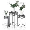 imageGiantex Set of 3 Metal Plant Stand 3 Pieces Flower Pot Holder Rack with Ceramic Beads Design Irons Planter Supports Display End Table for Home Patio Garden Square
