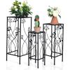 imageGiantex Set of 3 Metal Plant Stand 3 Pieces Flower Pots Display Rack with Vines and Crystal Floral Design Irons Planter Supports End Table for Home Patio Garden Square