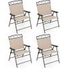 imageGiantex Set of 4 Patio Folding dining chairs for Camping Beach Backyard Deck Portable wArmrest and Metal Frame 4Pack BrownBeige