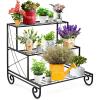 imageGiantex Tiered Plant Stand Outdoor 3 Tier Metal Plant Stands for Multiple Plants w Curved Legs Garden Shelf Flower Pot Holder Storage Organizer Rack for Indoor Outdoor Garden Balcony Porch