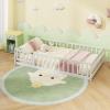 imageGiantex Twin Floor Bed with Door ampamp Fence Kids Wood Montessori Beds with Safety Guardrails Floor Bed Frame for Kids Boys Girls No Box Spring Needed Floor Bed Twin GreyWhite