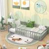 imageGiantex Twin Floor Bed with Door ampamp Fence Kids Wood Montessori Beds with Safety Guardrails Floor Bed Frame for Kids Boys Girls No Box Spring Needed Floor Bed Twin GreyGrey