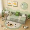 imageGiantex Twin Floor Bed with Fence for Kids Wooden Montessori Bed Frame with Lockable Door ampamp Guardrails Low Floor Beds for Kids Boys Girls No Box Spring Needed Without Wood Slats NaturalGrey