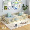 imageGiantex Twin Floor Bed with Fence for Kids Wooden Montessori Bed Frame with Lockable Door ampamp Guardrails Low Floor Beds for Kids Boys Girls No Box Spring Needed Without Wood Slats NaturalNatural