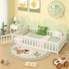 imageGiantex Twin Floor Bed with Fence for Kids Wooden Montessori Bed Frame with Lockable Door ampamp Guardrails Low Floor Beds for Kids Boys Girls No Box Spring Needed Without Wood Slats NaturalWhite