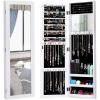imageGiantex Wall Mounted Jewelry Cabinet with Full Length Mirror Over The Door Jewelry Armoire Organizer with Large Storage Makeup Mirror ampamp Velvet Lining WhiteWhite