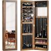 imageGiantex Wall Mounted Jewelry Cabinet with Full Length Mirror Over The Door Jewelry Armoire Organizer with Large Storage Makeup Mirror ampamp Velvet Lining WhiteRustic Brown