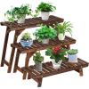 imageGiantex Wood Plant Stand Multi Tier Flower Pot Holder Display Shelf for Home Balcony Patio Garden Flower Shop Outdoor Indoor Ladder Flower Pot Organizer Display Rack 3 Tiers Step Plant Stand