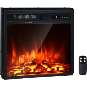 imageGiantex 285quot Electric Fireplace Insert Wall RecessedMounted Freestanding Fireplace with Remote Control 3 Color Adjustable Flames 2 Modes Heat 8 H Timer 5 Brightness Settings 7501500W Heater18inches