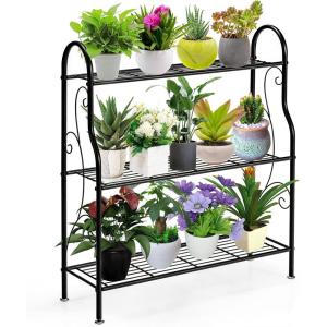 imageGiantex 3Tier Metal Plant Stand Indoor Outdoor Flower Pots Holder Plant Display Rack Shelf Utility Storage Organizer Rack for Balcony Patio Garden Living Room Home