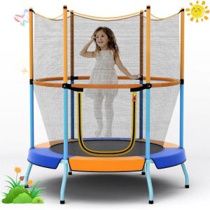imageGiantex 48quot Trampoline for Kids ampamp Toddlers Safety Enclosure Net Max Load 265 Lbs IndoorOutdoor Small Trampoline Gifts for Boys ampamp Girls Aged 36Blue Orange