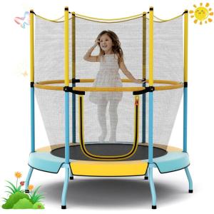 imageGiantex 48quot Trampoline for Kids ampamp Toddlers Safety Enclosure Net Max Load 265 Lbs IndoorOutdoor Small Trampoline Gifts for Boys ampamp Girls Aged 36Blue Yellow