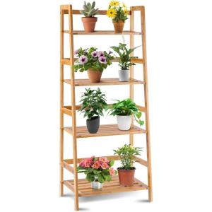 imageGiantex 4Tier Bamboo Plant Stand Flower Pots Holder Display Shelf 475inch Ladder Shelf Plants Organizer Rack for Patio Balcony Garden Home Bookcase Planter Storage Shelving Unit Indoor Outdoor