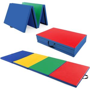 imageGiantex 4x10x 2quot Gymnastics Mat 4Panel Folding Aerobics Exercise Mat wHook ampamp Loop Fastener Carrying Handle Portable Tumbling Mat for Stretching Yoga Cheerleading Martial ArtsRainbow