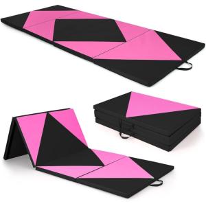 imageGiantex 4x10x 2quot Gymnastics Mat 4Panel Folding Aerobics Exercise Mat wHook ampamp Loop Fastener Carrying Handle Portable Tumbling Mat for Stretching Yoga Cheerleading Martial ArtsBlackRose