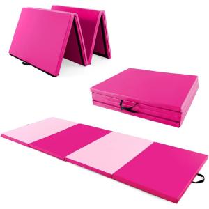 imageGiantex 4x10x 2quot Gymnastics Mat 4Panel Folding Aerobics Exercise Mat wHook ampamp Loop Fastener Carrying Handle Portable Tumbling Mat for Stretching Yoga Cheerleading Martial ArtsLight PinkPink