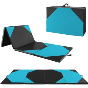 imageGiantex 4x10x 2quot Gymnastics Mat 4Panel Folding Aerobics Exercise Mat wHook ampamp Loop Fastener Carrying Handle Portable Tumbling Mat for Stretching Yoga Cheerleading Martial ArtsBlueBlack