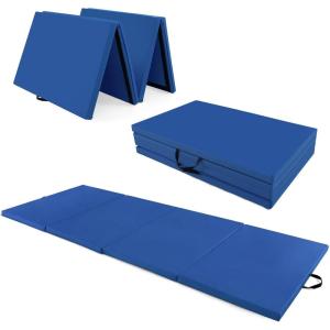 imageGiantex 4x10x 2quot Gymnastics Mat 4Panel Folding Aerobics Exercise Mat wHook ampamp Loop Fastener Carrying Handle Portable Tumbling Mat for Stretching Yoga Cheerleading Martial ArtsBlue