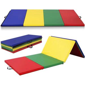 imageGiantex 4x10x 2quot Gymnastics Mat 4Panel Folding Aerobics Exercise Mat wHook ampamp Loop Fastener Carrying Handle Portable Tumbling Mat for Stretching Yoga Cheerleading Martial ArtsMulticolor