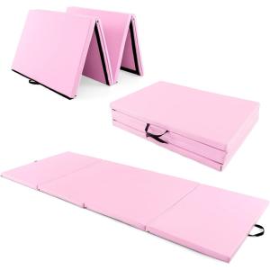 imageGiantex 4x10x 2quot Gymnastics Mat 4Panel Folding Aerobics Exercise Mat wHook ampamp Loop Fastener Carrying Handle Portable Tumbling Mat for Stretching Yoga Cheerleading Martial ArtsPink