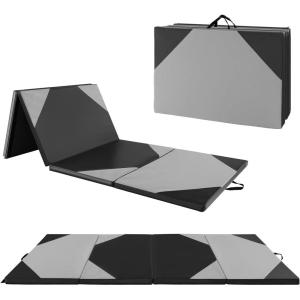 imageGiantex 4x10x 2quot Gymnastics Mat 4Panel Folding Aerobics Exercise Mat wHook ampamp Loop Fastener Carrying Handle Portable Tumbling Mat for Stretching Yoga Cheerleading Martial ArtsGreyBlack