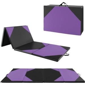 imageGiantex 4x10x 2quot Gymnastics Mat 4Panel Folding Aerobics Exercise Mat wHook ampamp Loop Fastener Carrying Handle Portable Tumbling Mat for Stretching Yoga Cheerleading Martial ArtsPurpleBlack