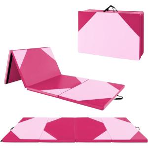 imageGiantex 4x10x 2quot Gymnastics Mat 4Panel Folding Aerobics Exercise Mat wHook ampamp Loop Fastener Carrying Handle Portable Tumbling Mat for Stretching Yoga Cheerleading Martial ArtsPinkRose