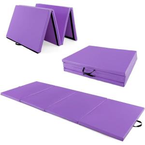 imageGiantex 4x10x 2quot Gymnastics Mat 4Panel Folding Aerobics Exercise Mat wHook ampamp Loop Fastener Carrying Handle Portable Tumbling Mat for Stretching Yoga Cheerleading Martial ArtsPurple