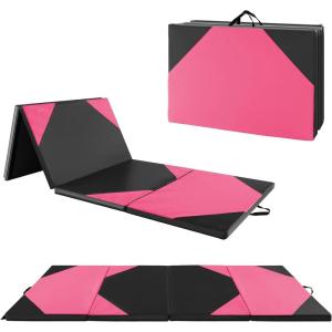 imageGiantex 4x10x 2quot Gymnastics Mat 4Panel Folding Aerobics Exercise Mat wHook ampamp Loop Fastener Carrying Handle Portable Tumbling Mat for Stretching Yoga Cheerleading Martial ArtsRoseBlack