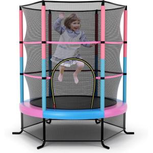 imageGiantex 55 Mini Kids Trampoline With Safety Enclosure Net ASTM Approved NoGap Safe Design Easy to Assemble 46 Ft Outdoor Indoor Small ToddlerPinkBlue