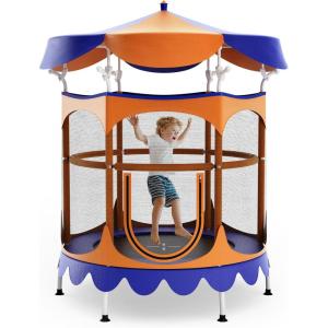 imageGiantex 5Ft Trampoline for Kids 60quot Carousel Toddler Trampoline with Detachable Shade Cover Seamless Design Outdoor Indoor Mini Small Cute Trampoline for Boys Girls Aged 36 GiftOrangeBlue