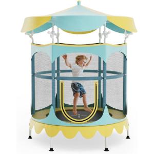 imageGiantex 5Ft Trampoline for Kids 60quot Carousel Toddler Trampoline with Detachable Shade Cover Seamless Design Outdoor Indoor Mini Small Cute Trampoline for Boys Girls Aged 36 GiftYellowGreen