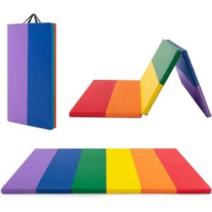 imageGiantex 6x4x2 Gymnastics Mat Folding AntiTear Tumbling Mat wCarrying Handles Hook and Loop Fastener Lightweight Gymnastics Panel Mat Folding Exercise Aerobics Mats for Gym HomeMuticolor