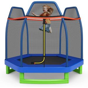 imageGiantex 7 Ft Trampoline for Kids Heavy Duty Steel Frame Small Mini Toddler Trampoline Great Gifts for Boys Girls Outdoor Indoor Kids Trampoline with Net for Age 38Blue Green