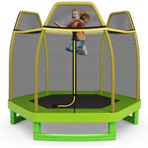 imageGiantex 7 Ft Trampoline for Kids Heavy Duty Steel Frame Small Mini Toddler Trampoline Great Gifts for Boys Girls Outdoor Indoor Kids Trampoline with Net for Age 38Yellow Green