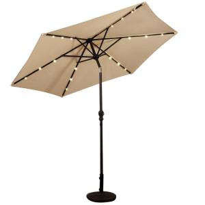 imageGiantex 9ft Market Patio Umbrella w Solar Lights Outdoor Table Umbrella w Push Button Tilt and Crank for Market Garden Beach Pool