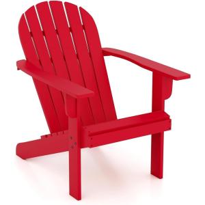 imageGiantex Acacia Wood Adirondack Chair  Outdoor Fire Pit Chair with 105 Inclined Seat High Backrest 4quot Wide Armrests Patio Lounge Chair for Outside Lawn Backyard Garden Deck Porch 1 WhiteRed